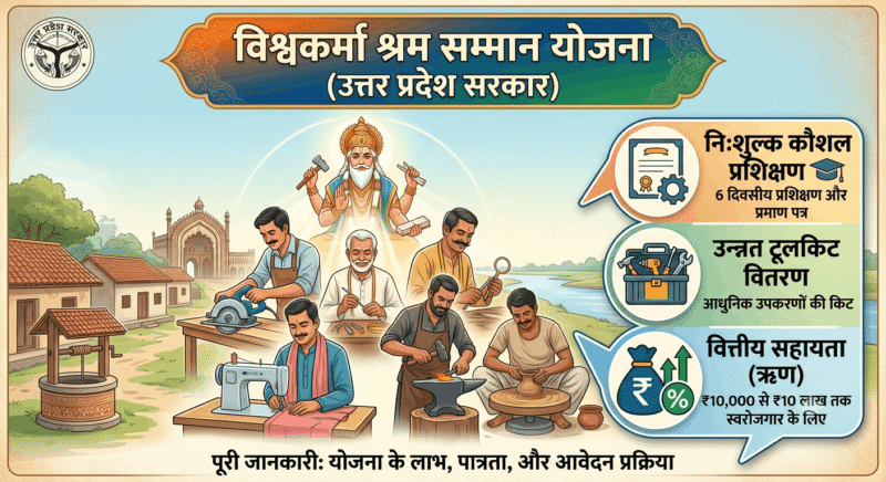 विश्वकर्मा श्रम सम्मान योजना 2026 (उत्तर प्रदेश) — पारंपरिक कारीगरों को ₹10,000 से ₹10 लाख तक की सहायता | पूरी जानकारी विश्वकर्मा श्रम सम्मान योजना